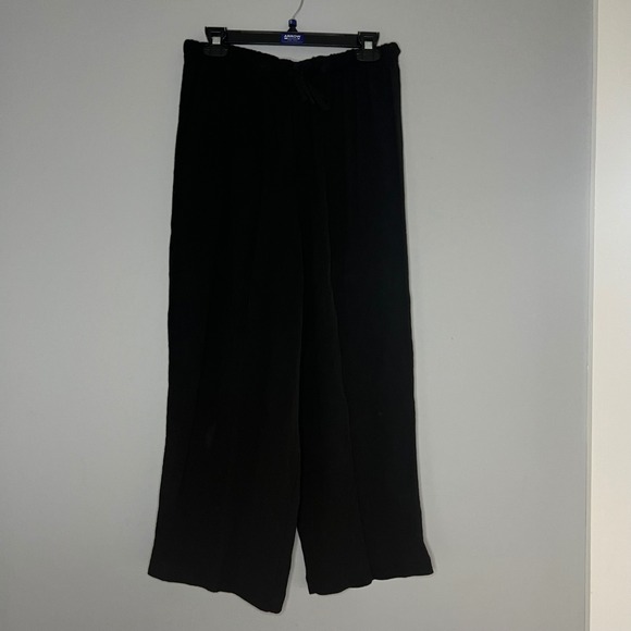 Eileen Fisher Pants - EILEEN FISHER Crinkle Wide Leg Cropped Pants Size Medium Black‎ Basic Semi Sheer